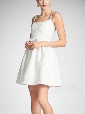 Sachin + Babi White Embroidered Mini Dress with Jeweled Straps
